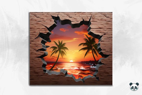 3D Beach Sunset Cracked Hole Tumbler and Background: A Perfect Blend of Art and Functionality