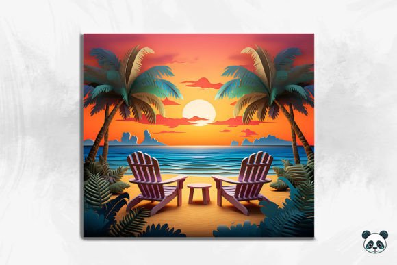 3D Beach Sunset Tumbler Wrap Bundle
