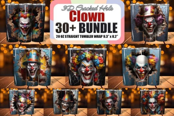3D Clown Cracked Hole Tumbler Bundle