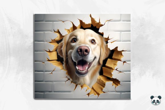 3D Golden Retriever Cracked Hole 2