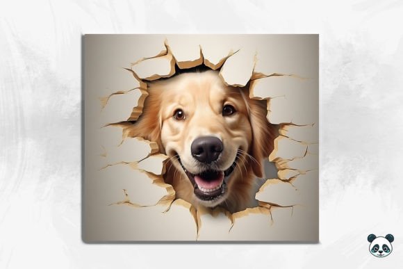3D Golden Retriever Cracked Hole 4: A Unique Design for Custom Tumblers