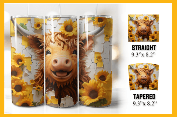 3D Highland Cow Sunflowers 20 Oz Skinny: A Unique Design for Creative Projects