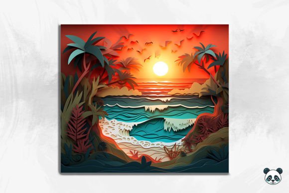 3D Serene Beach Sunset Cracked Hole 2