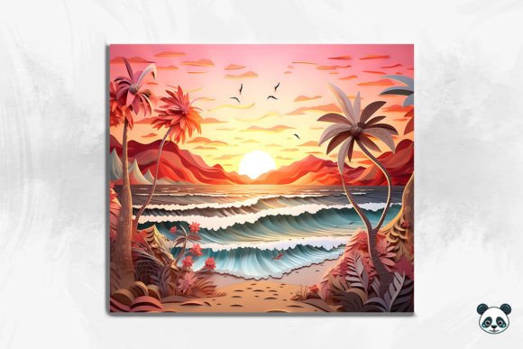 3D Serene Beach Sunset Cracked Hole 6