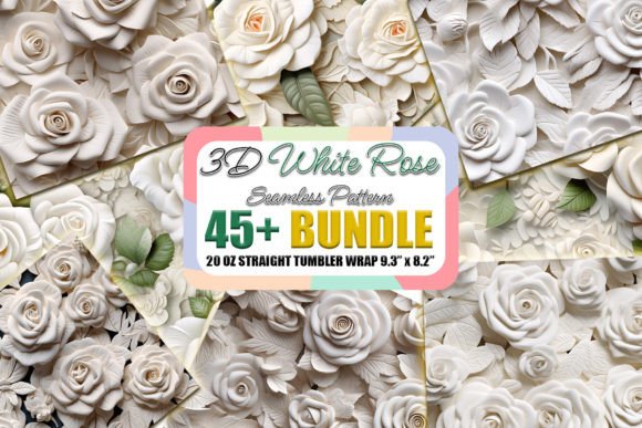 3D White Rose Seamless Pattern Bundle: A Versatile Design Resource for Creators